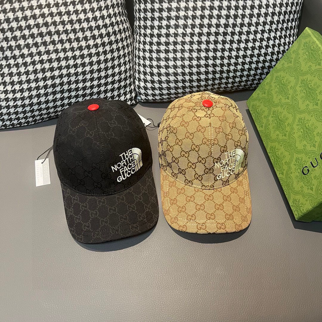 
配盒子布袋，Gucci(古奇)新款原单棒球帽， 北面刺绣！专柜11，进口帆布+头层牛皮，代购热门，男女