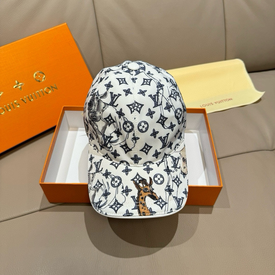 
配盒子布袋，LV路易威登新款原单棒球帽，动物丝印，11开模订制，原版丝印绸缎面料+头层牛皮，时尚帅气质