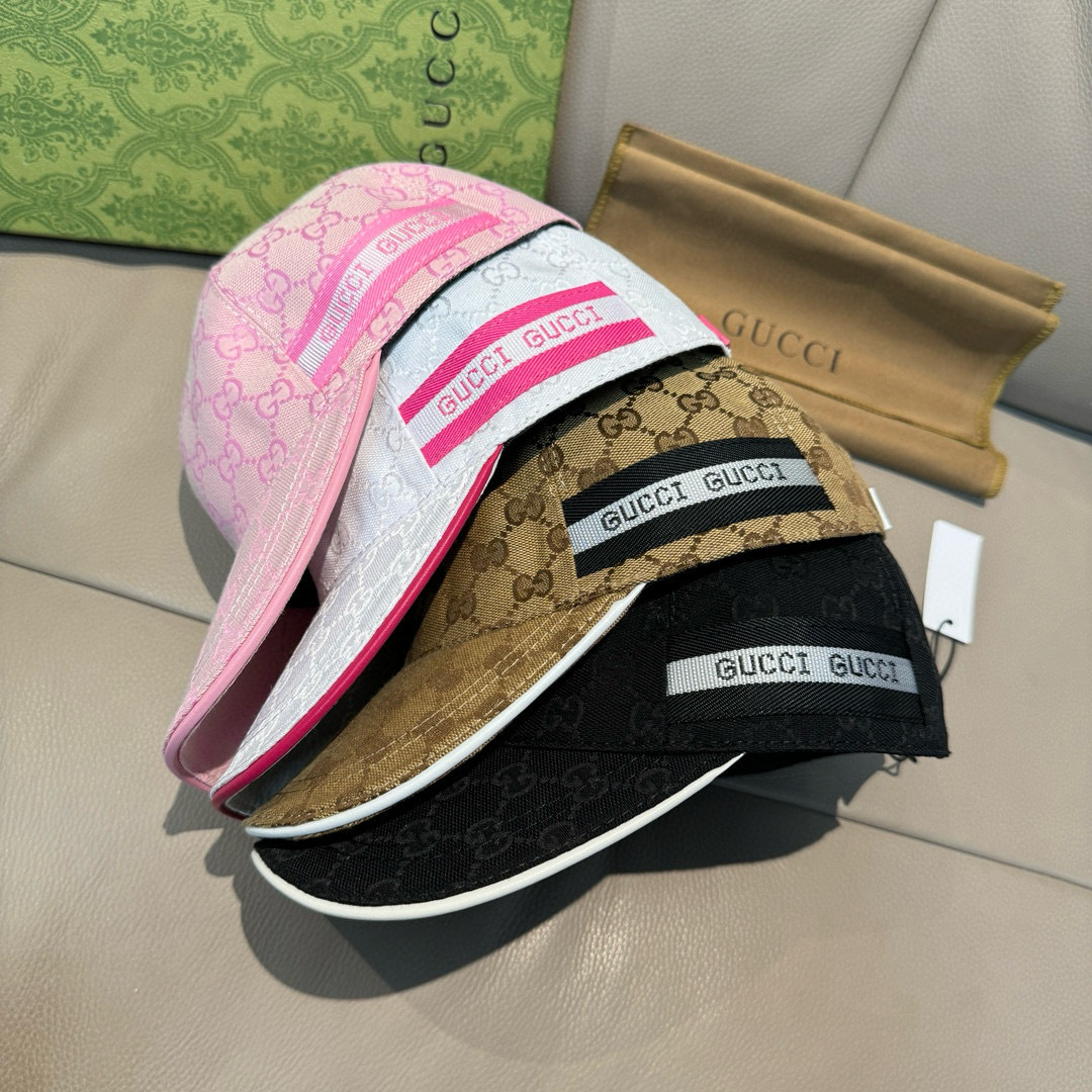 
配盒子布袋，Gucci(古奇)春夏新款原单棒球帽， logo织带，11开模订制，原版帆布料+头层牛皮，
