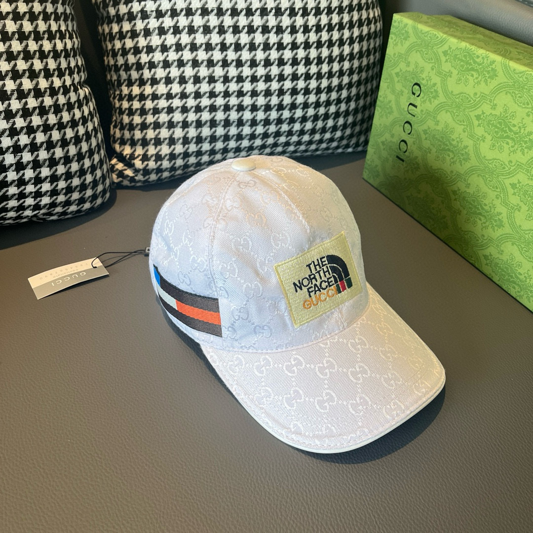
配盒子布袋，Gucci(古奇)新款原单棒球帽， 北面刺绣！专柜11，进口帆布+头层牛皮，代购热门，男女