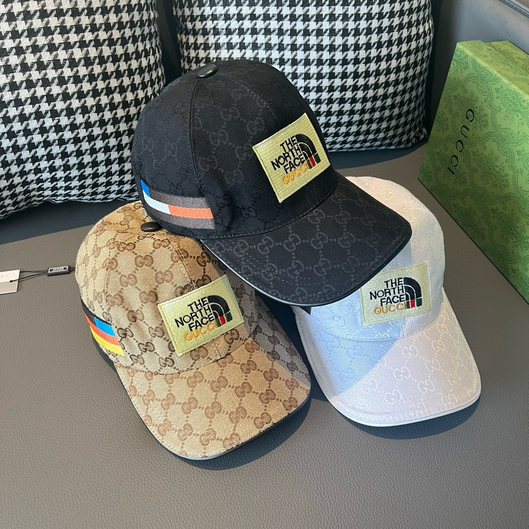 
配盒子布袋，Gucci(古奇)新款原单棒球帽， 北面刺绣！专柜11，进口帆布+头层牛皮，代购热门，男女