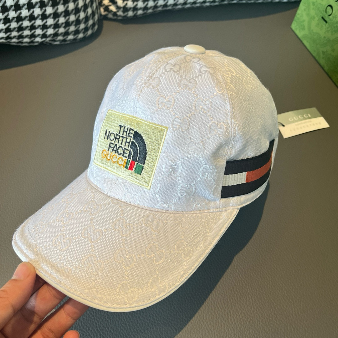 
配盒子布袋，Gucci(古奇)新款原单棒球帽， 北面刺绣！专柜11，进口帆布+头层牛皮，代购热门，男女