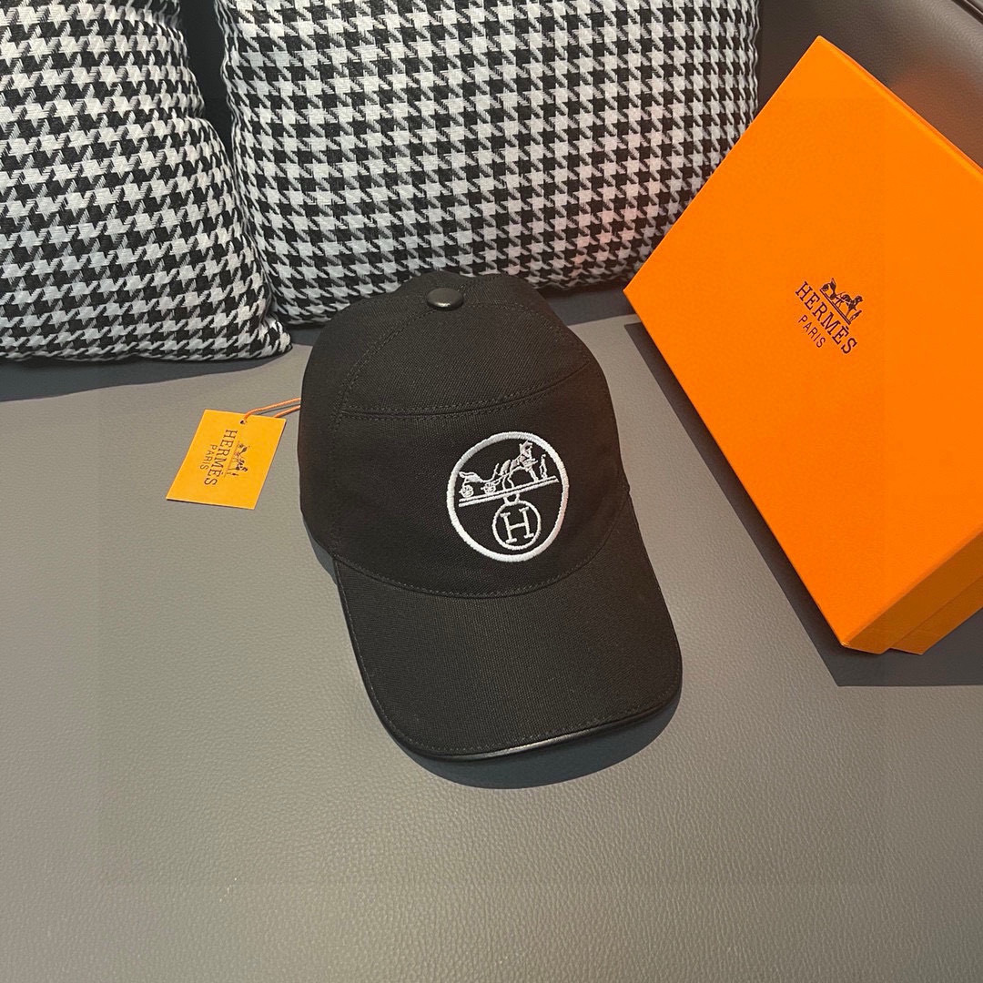 
配盒子布袋，HERMÈS (爱马仕)原单棒球帽，经典H，正品开模订制，原版透气帆布面料+头层牛皮，原厂