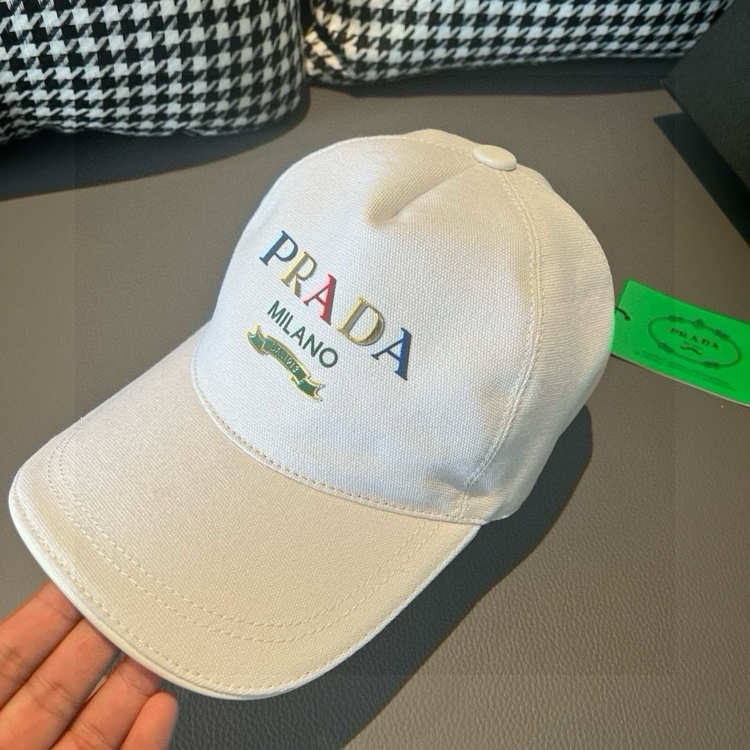
配盒子布袋，Prada(普拉达)新款原单棒球帽， 印字logo，专柜11开模订制，原版帆布布料+头层牛