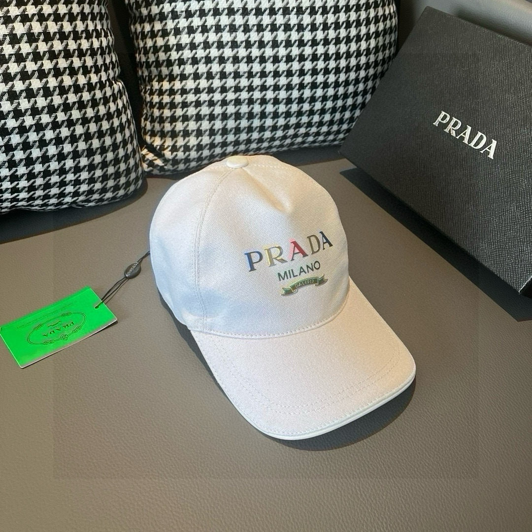 
配盒子布袋，Prada(普拉达)新款原单棒球帽， 印字logo，专柜11开模订制，原版帆布布料+头层牛