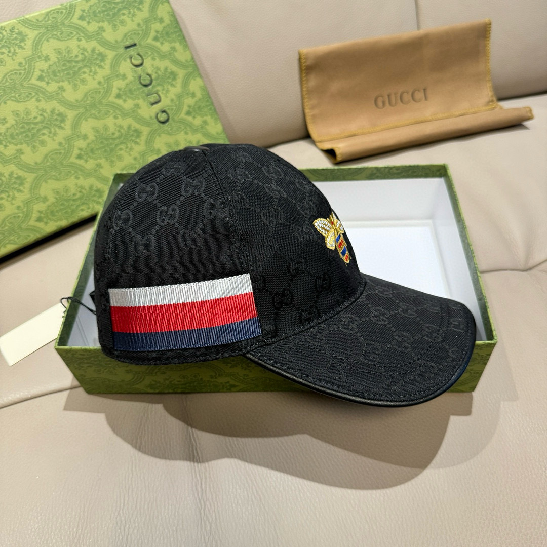 
配盒子布袋，Gucci(古奇)原单棒球帽， 小蜜蜂刺绣，11开模订制，重工刺绣，细节可媲美专柜，原版帆