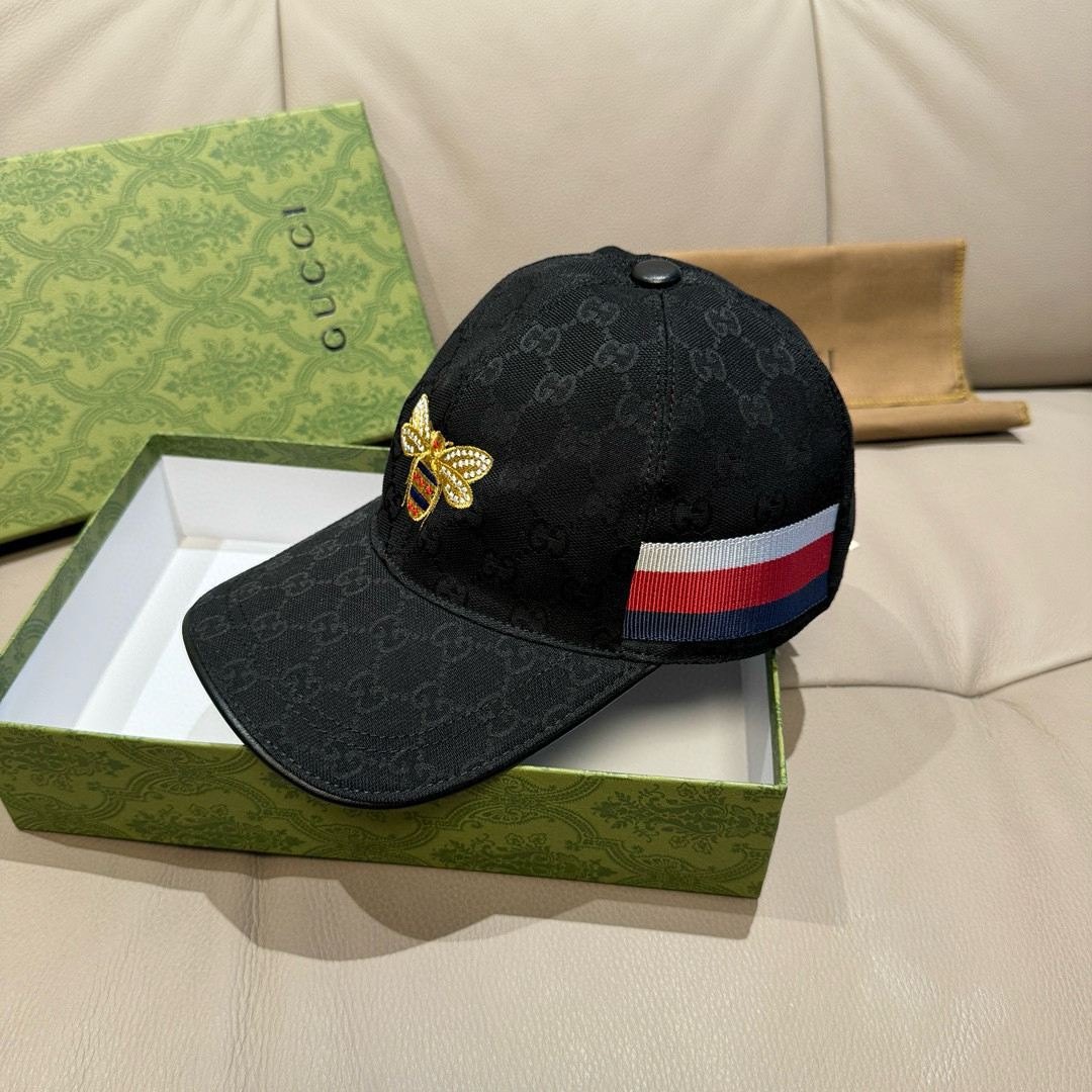 
配盒子布袋，Gucci(古奇)原单棒球帽， 小蜜蜂刺绣，11开模订制，重工刺绣，细节可媲美专柜，原版帆