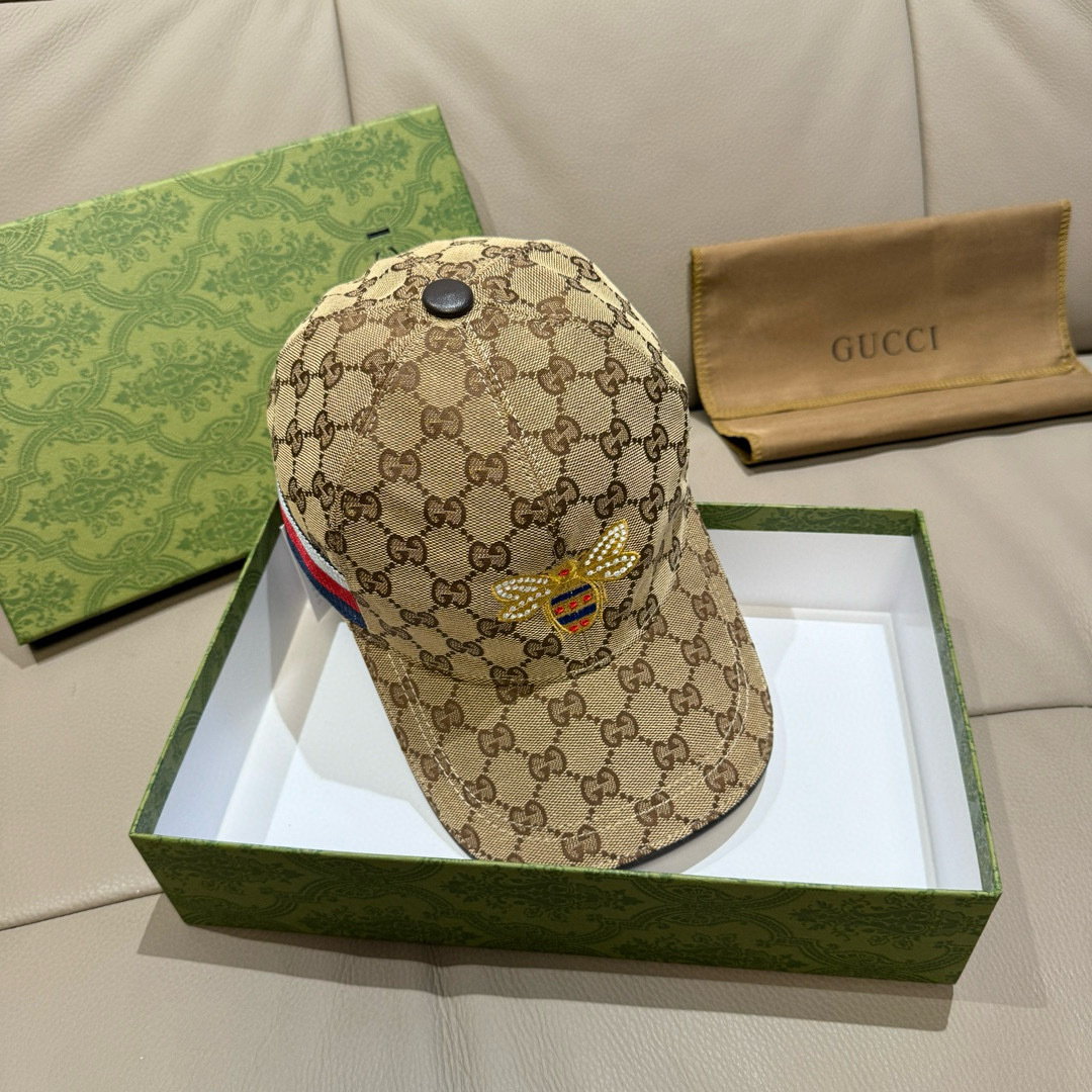 
配盒子布袋，Gucci(古奇)原单棒球帽， 小蜜蜂刺绣，11开模订制，重工刺绣，细节可媲美专柜，原版帆