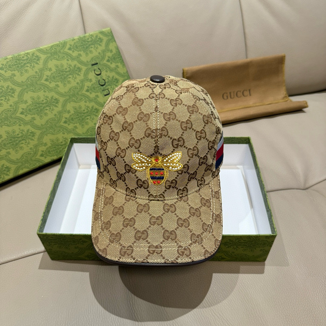 
配盒子布袋，Gucci(古奇)原单棒球帽， 小蜜蜂刺绣，11开模订制，重工刺绣，细节可媲美专柜，原版帆