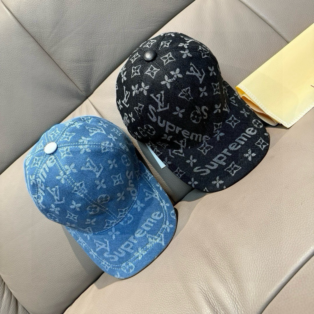 
配盒子布袋，LV*suPreme合作款，爆版原单棒球帽，11开模订制，原版提花牛仔面料+头层牛皮，做工