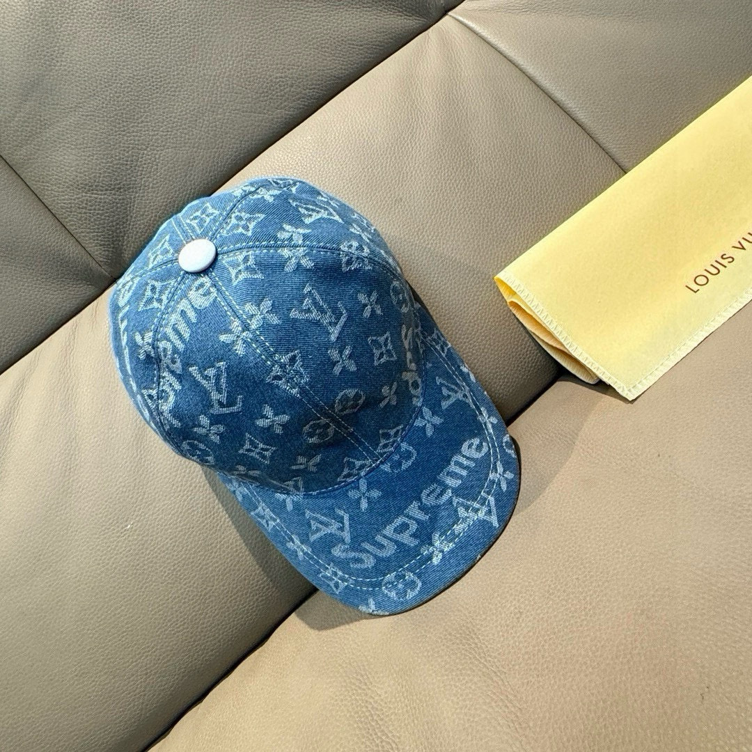 
配盒子布袋，LV*suPreme合作款，爆版原单棒球帽，11开模订制，原版提花牛仔面料+头层牛皮，做工