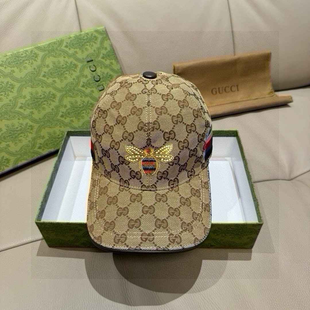 
配盒子布袋，Gucci(古奇)原单棒球帽， 小蜜蜂刺绣，11开模订制，重工刺绣，细节可媲美专柜，原版帆
