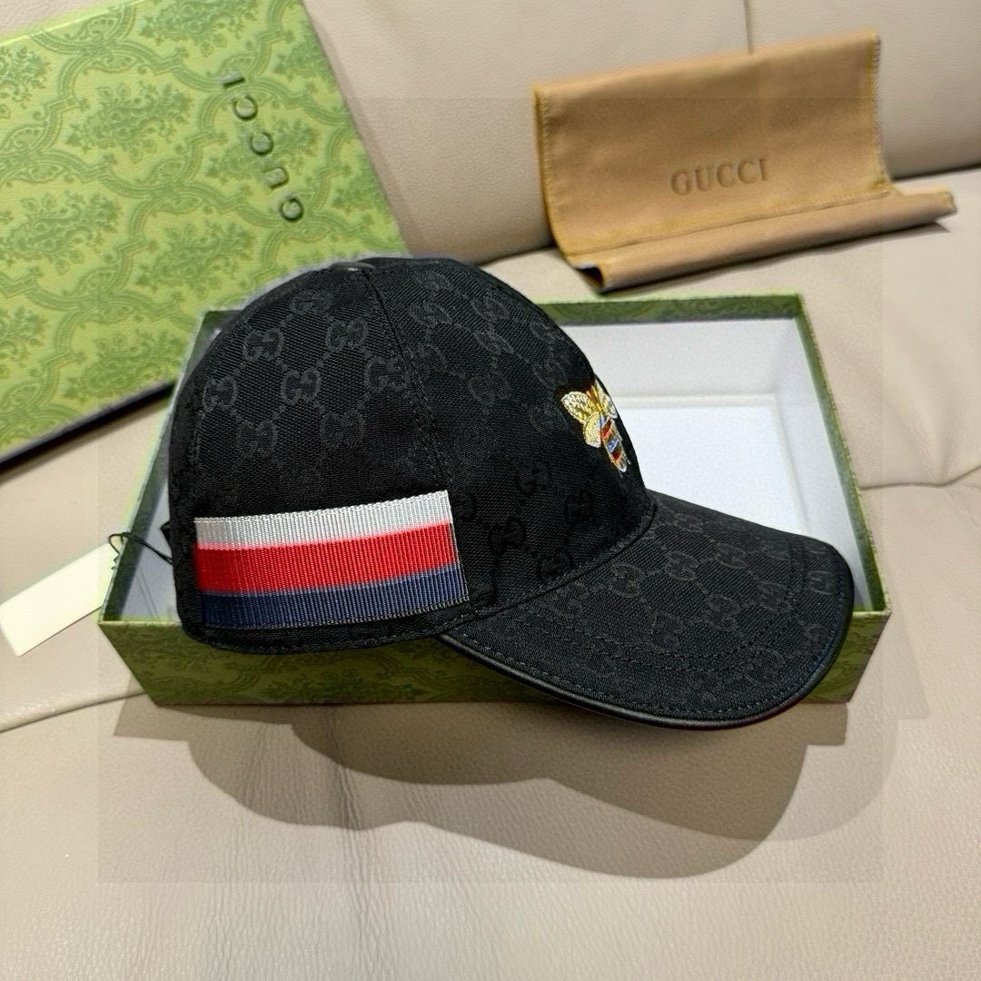 
配盒子布袋，Gucci(古奇)原单棒球帽， 小蜜蜂刺绣，11开模订制，重工刺绣，细节可媲美专柜，原版帆