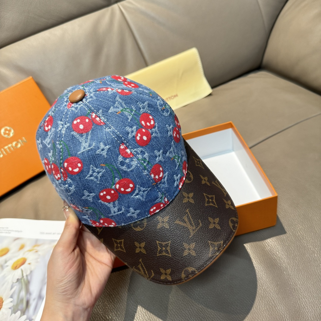 
配盒子布袋，LV路易威登新款原单棒球帽，LV小樱桃，专柜11开模订制，原版帆布面料+头层牛皮，轻盈透气