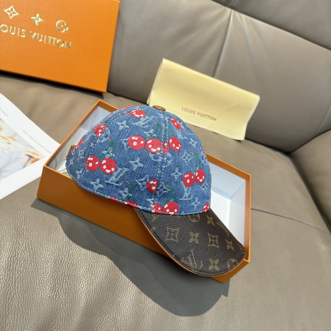 
配盒子布袋，LV路易威登新款原单棒球帽，LV小樱桃，专柜11开模订制，原版帆布面料+头层牛皮，轻盈透气