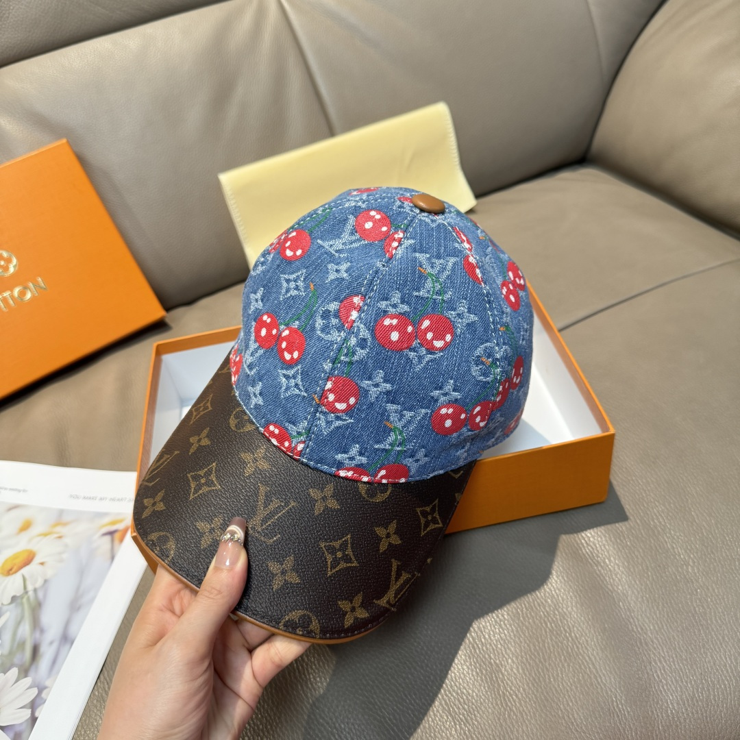 
配盒子布袋，LV路易威登新款原单棒球帽，LV小樱桃，专柜11开模订制，原版帆布面料+头层牛皮，轻盈透气