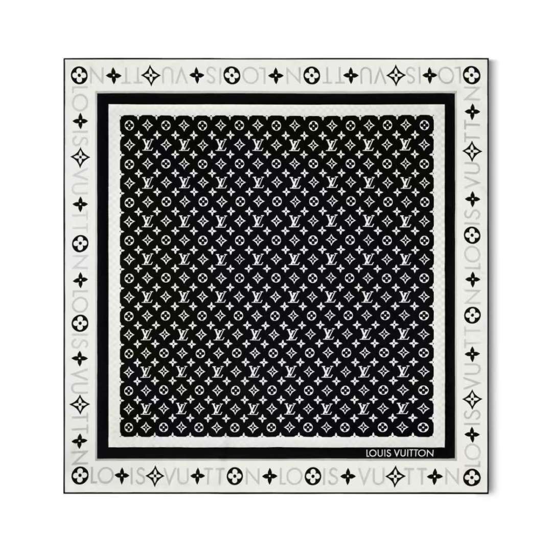NO:341655,The new LV silk square scarf Monogram Infinity square scarf relies on printing and jacquard knitting technology to cleverly lay Monogram patterns on yingrun mulberry silk, and then use Damier trim and weaving logo to highlight the brand style, instantly capturing the visual focus. 90 x 90 cm (height x length) mulberry silk high-version scarf, high-version scarf, louis vuitton, real silk19860909批 LV新款真丝方巾 Monogram Infinity 方巾依托印花和提花针织工艺将 Monogram 图案巧妙铺陈于莹润桑蚕丝,再以 Damier 饰边与织纹标识彰示品牌风范,瞬间俘获视觉焦点. 90 x 90 厘米 (高 x 长度) 桑蚕丝高版本围巾,高版本围巾,louis vuitton,real silk,scarf