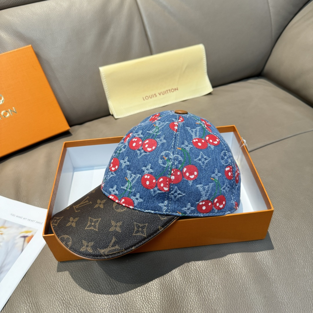 
配盒子布袋，LV路易威登新款原单棒球帽，LV小樱桃，专柜11开模订制，原版帆布面料+头层牛皮，轻盈透气