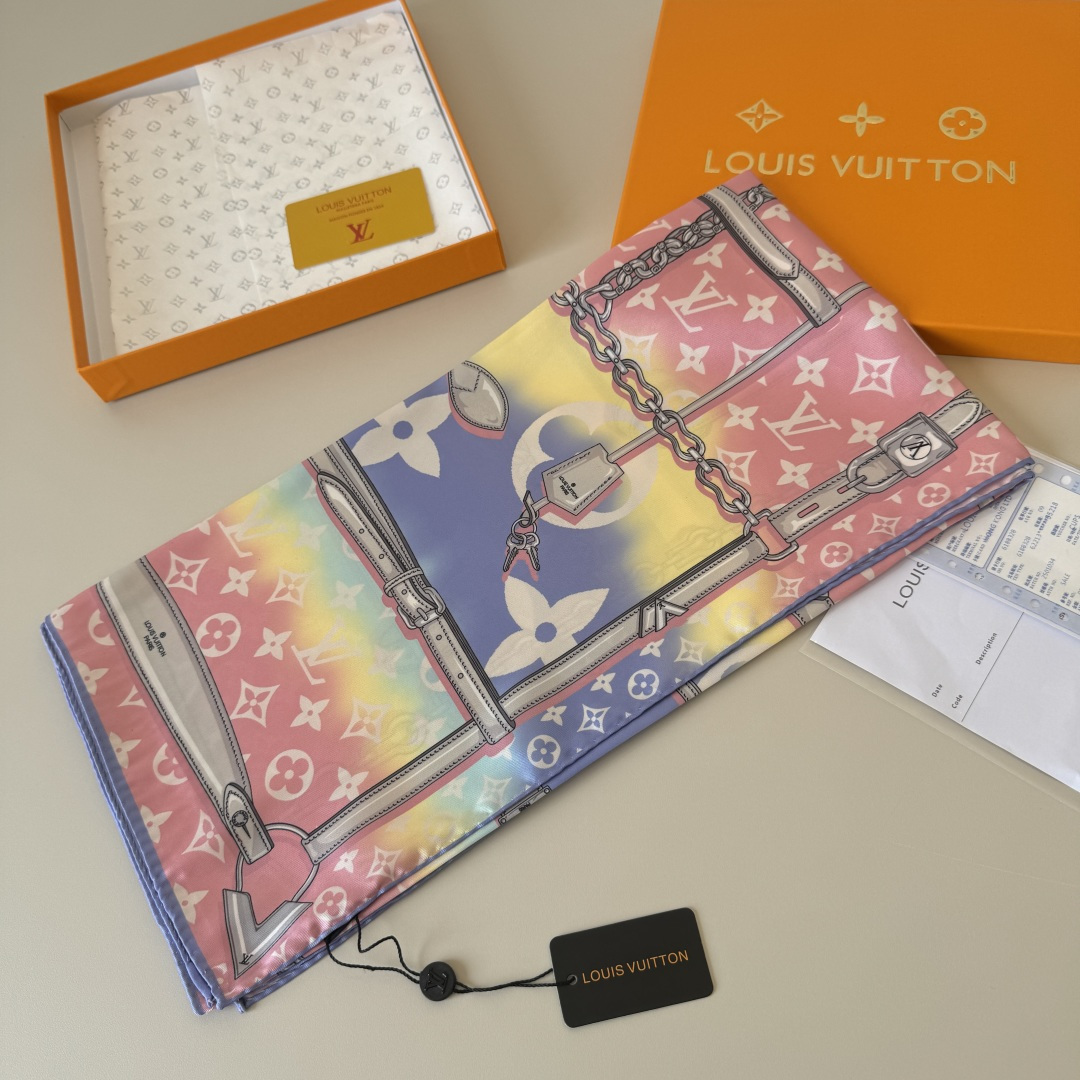 Louis Vuitton Lv方巾 渐变Monogram印花 斜纹真丝材质 手工卷边