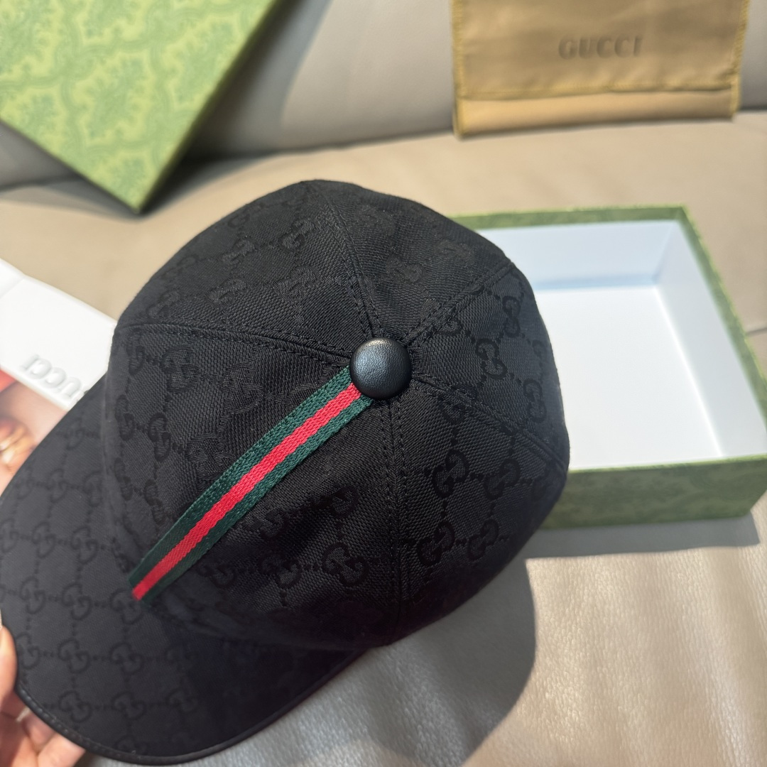 配包装布袋，Gucci(古奇)经典原单棒球帽， 竖条小织带，1:1开模订制，原版帆布料+头层牛皮，真皮包