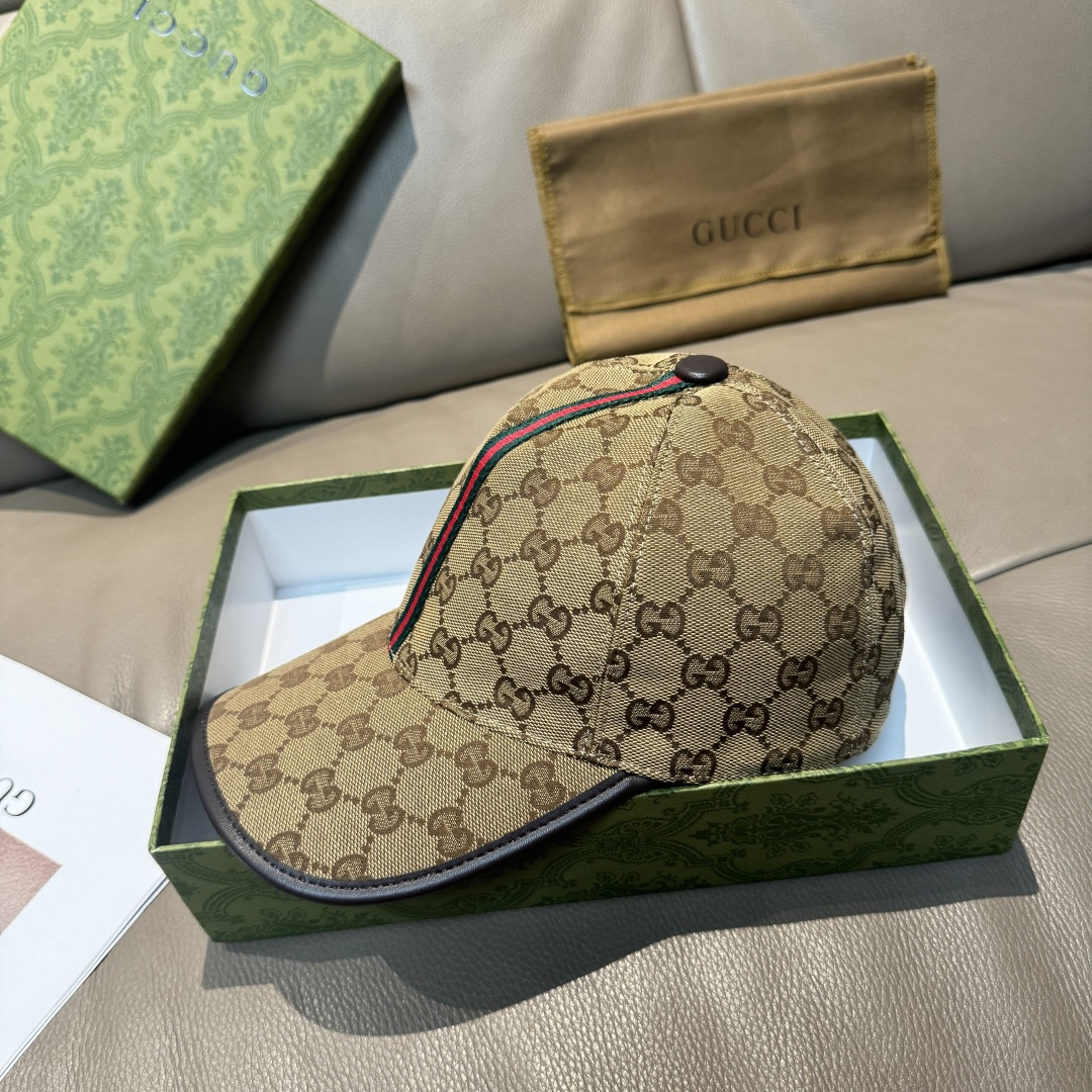 配包装布袋，Gucci(古奇)经典原单棒球帽， 竖条小织带，1:1开模订制，原版帆布料+头层牛皮，真皮包