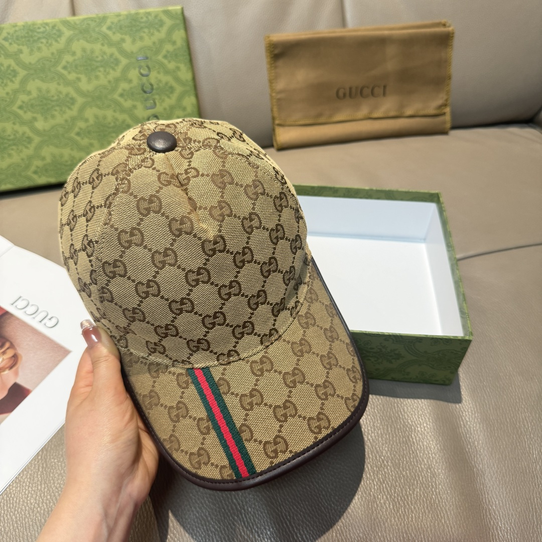 配包装布袋，Gucci(古奇)经典原单棒球帽， 竖条小织带，1:1开模订制，原版帆布料+头层牛皮，真皮包