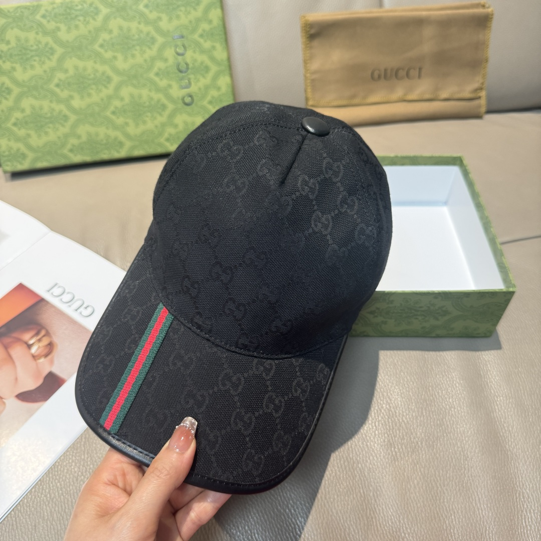 配包装布袋，Gucci(古奇)经典原单棒球帽， 竖条小织带，1:1开模订制，原版帆布料+头层牛皮，真皮包
