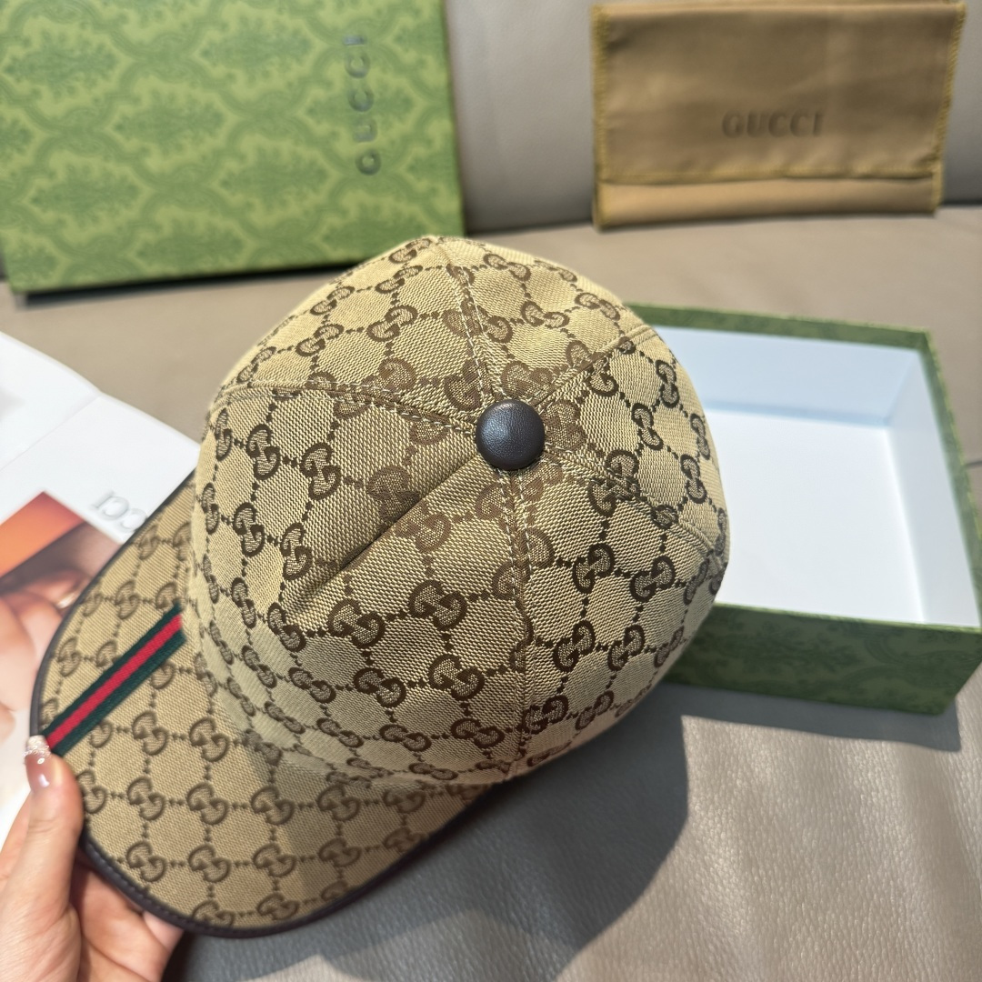 配包装布袋，Gucci(古奇)经典原单棒球帽， 竖条小织带，1:1开模订制，原版帆布料+头层牛皮，真皮包