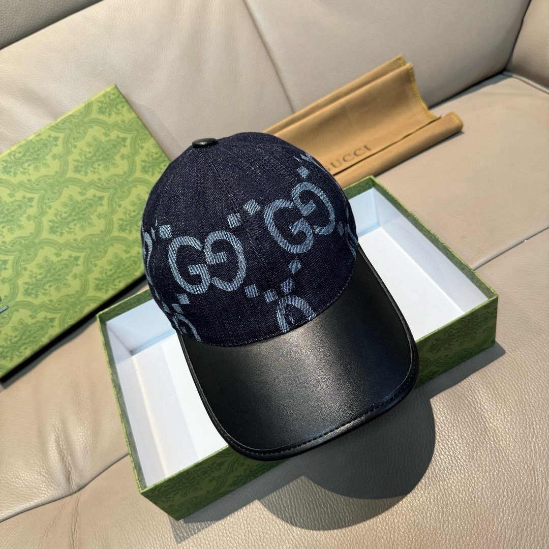 配盒子布袋，Gucci(古奇)新款原单棒球帽， 大双G拼皮，专柜热卖款，1:1开模订制，原版帆布料+头层