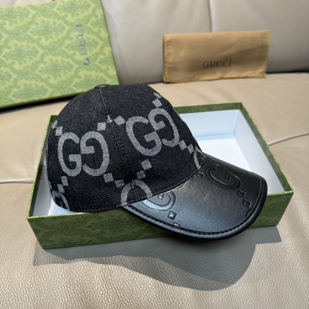 配盒子布袋，Gucci(古奇)新款原单棒球帽， 大双G拼皮，专柜热卖款，1:1开模订制，原版帆布料+头层