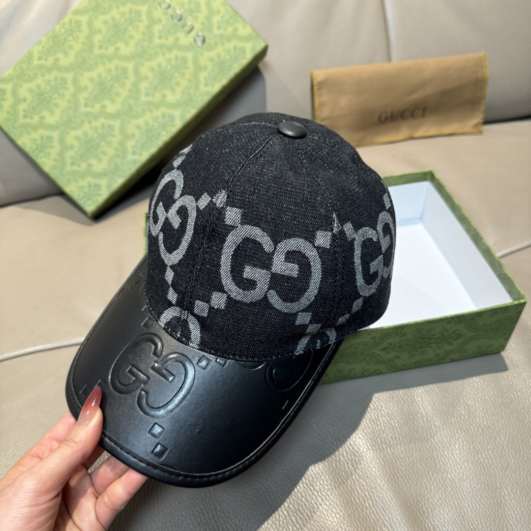 配盒子布袋，Gucci(古奇)新款原单棒球帽， 大双G拼皮，专柜热卖款，1:1开模订制，原版帆布料+头层