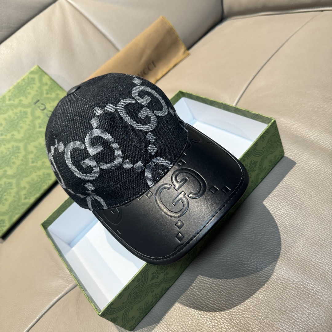 配盒子布袋，Gucci(古奇)新款原单棒球帽， 大双G拼皮，专柜热卖款，1:1开模订制，原版帆布料+头层