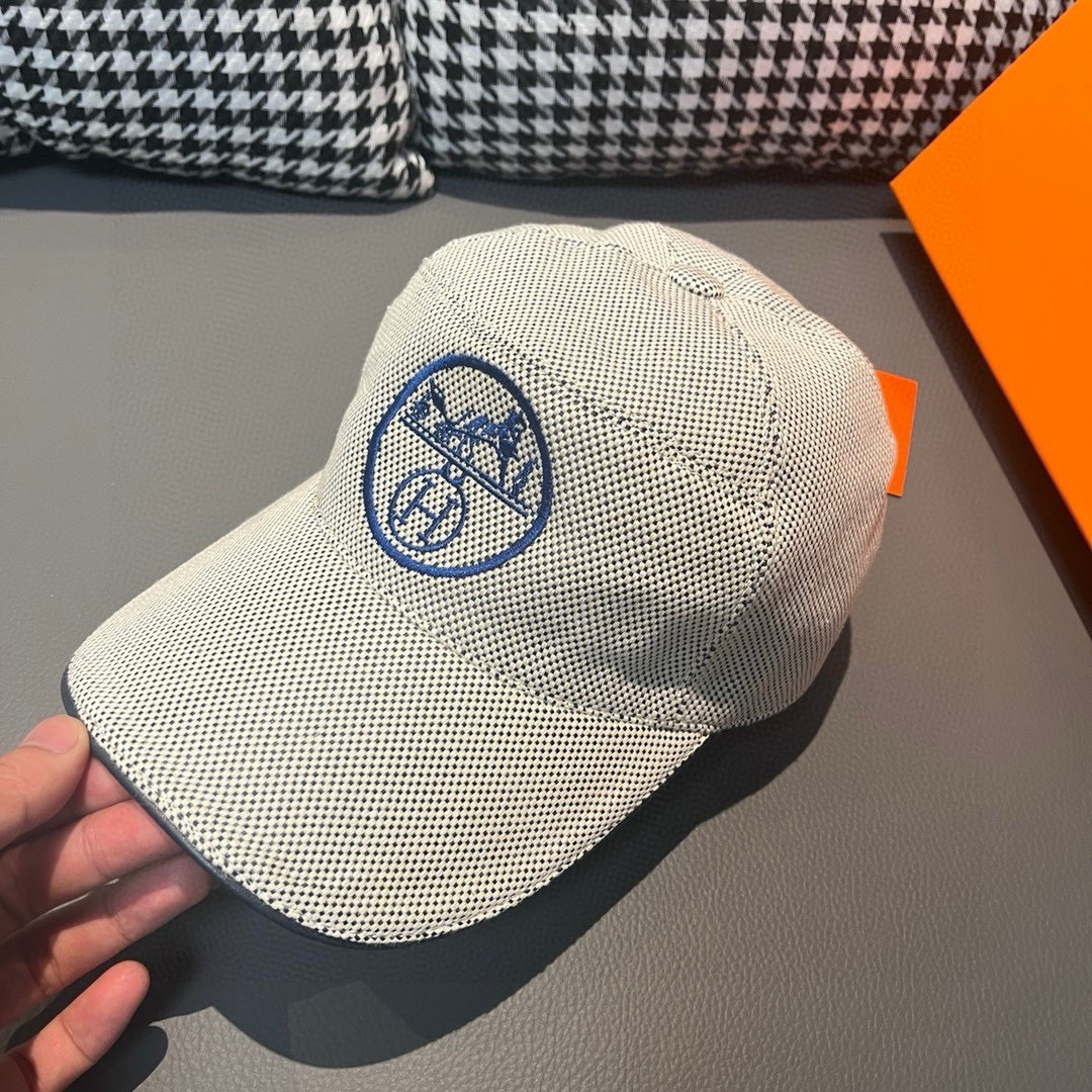 配盒子布袋，HERMÈS (爱马仕)原单棒球帽，经典H，正品开模订制，原版透气帆布面料+头层牛皮，原厂精