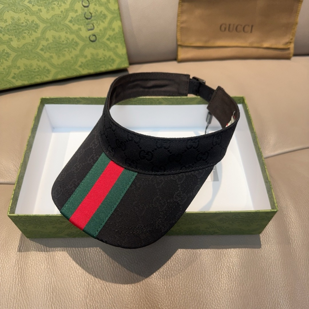 原单版本出货！配盒子布袋，Gucci(古奇)最新原单宽版织带空顶帽。专柜1:1开模订制，最高版本，原版帆