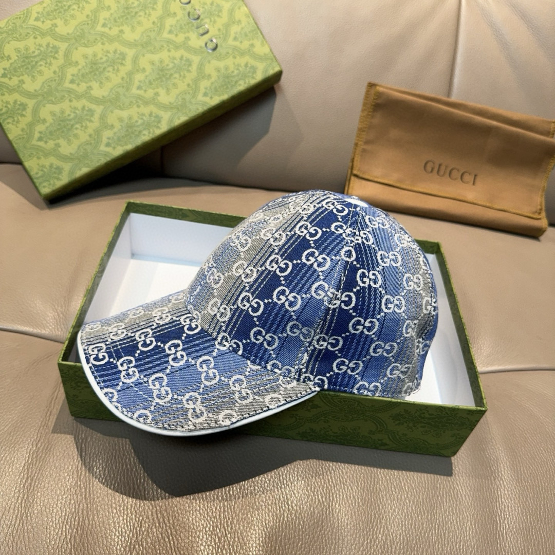 配盒子布袋，Gucci(古奇)新款原单棒球帽，渐变糖果双G，专柜1:1开模订制！原版牛仔布料+头层牛皮，
