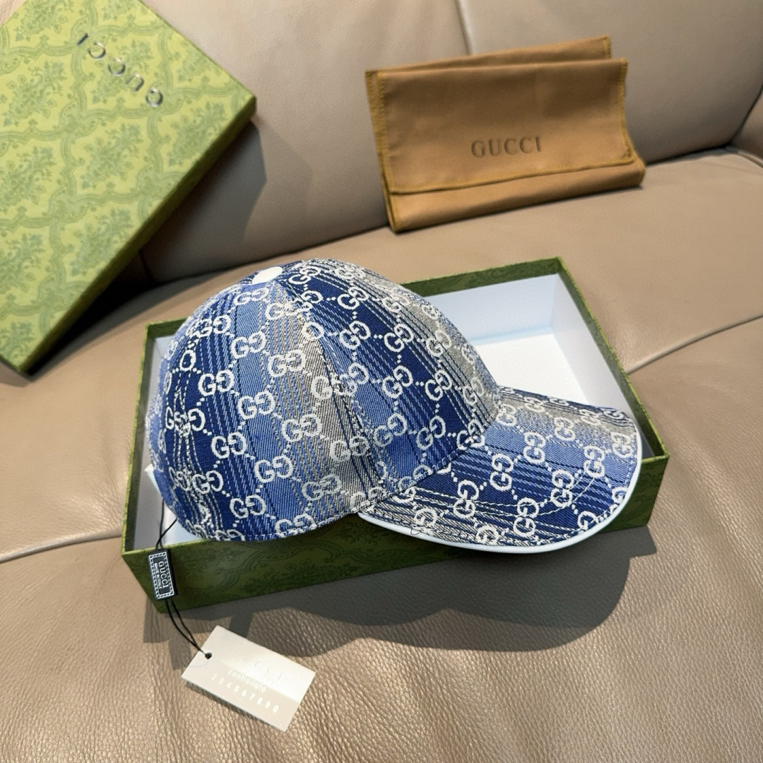 配盒子布袋，Gucci(古奇)新款原单棒球帽，渐变糖果双G，专柜1:1开模订制！原版牛仔布料+头层牛皮，