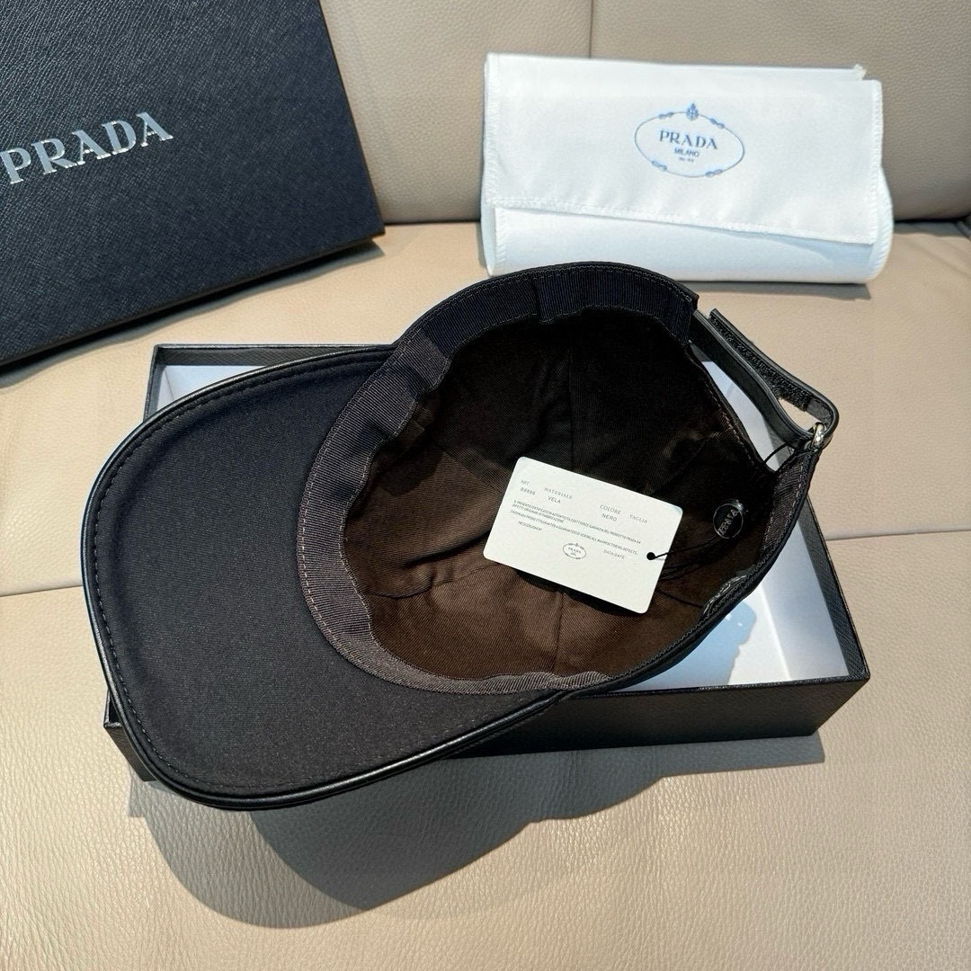 配盒子布袋，Prada(普拉达)新款原单棒球帽， 刺绣logo，专柜1:1开模订制，原版纯棉布料+头层牛