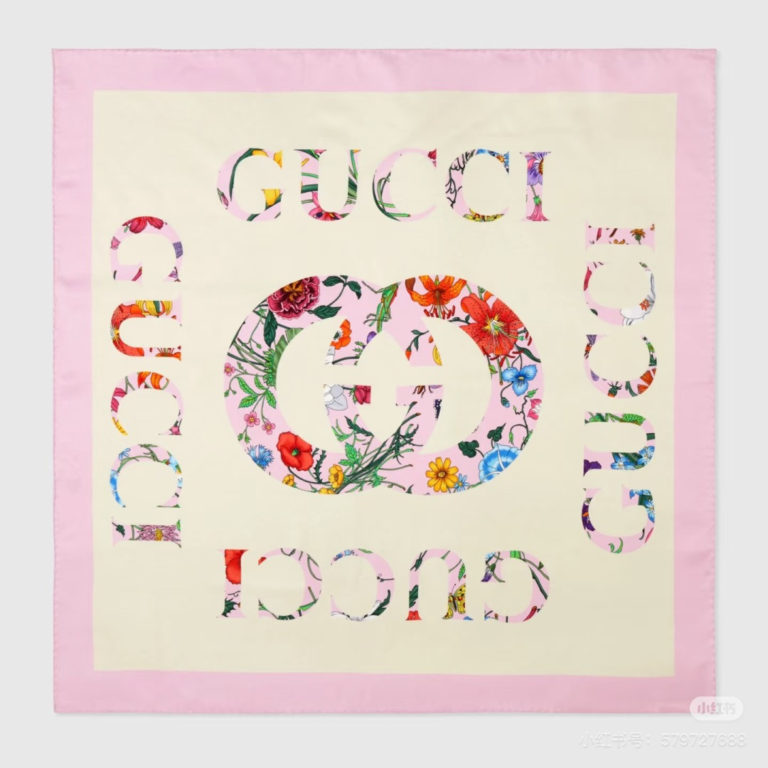 NO:342569,New style ~ NewGucci logo flowers Very beautiful scarf series, very outstanding taste fabric, very soft and smooth G color has always given people a very fashionable feeling, the signature elements are perfectly integrated, and the high-end style is easy to match with clothing, and the surroundings are full of tunes~ The printing is very exquisite, and it is matched with various styles of clothes, which really shows the taste. Sisters who know how to match must buy a very heavy and luxurious design, but the upper body looks unique and noble temperament!  Simple base with this scarf, simple matching gives people a very comfortable and tasteful big brand feel... Recommended 90*90cm top twill silk square scarf, high-version scarf, gucci, real silk19860909批 新款~NewGucci标志花卉 非常好看的丝巾系列,非常出众的品味款面料非常柔软顺滑G的花色一直给人很时髦的感觉,招牌的元素完美融合,搭配服饰轻松get高级范随便围围都是满满的调调~,印花非常精致,搭配各种风格的衣服通吃,真的都超级显品味,懂得搭配的姐妹一定要入手非常重磅奢华的设计,上身却别样衬得人高贵气质！简单的打底配此款围巾,简单的搭配却给人非常舒适有品味的大牌感…推荐90*90cm顶级斜纹真丝方巾高版本围巾,高版本围巾,gucci,real silk,scarf