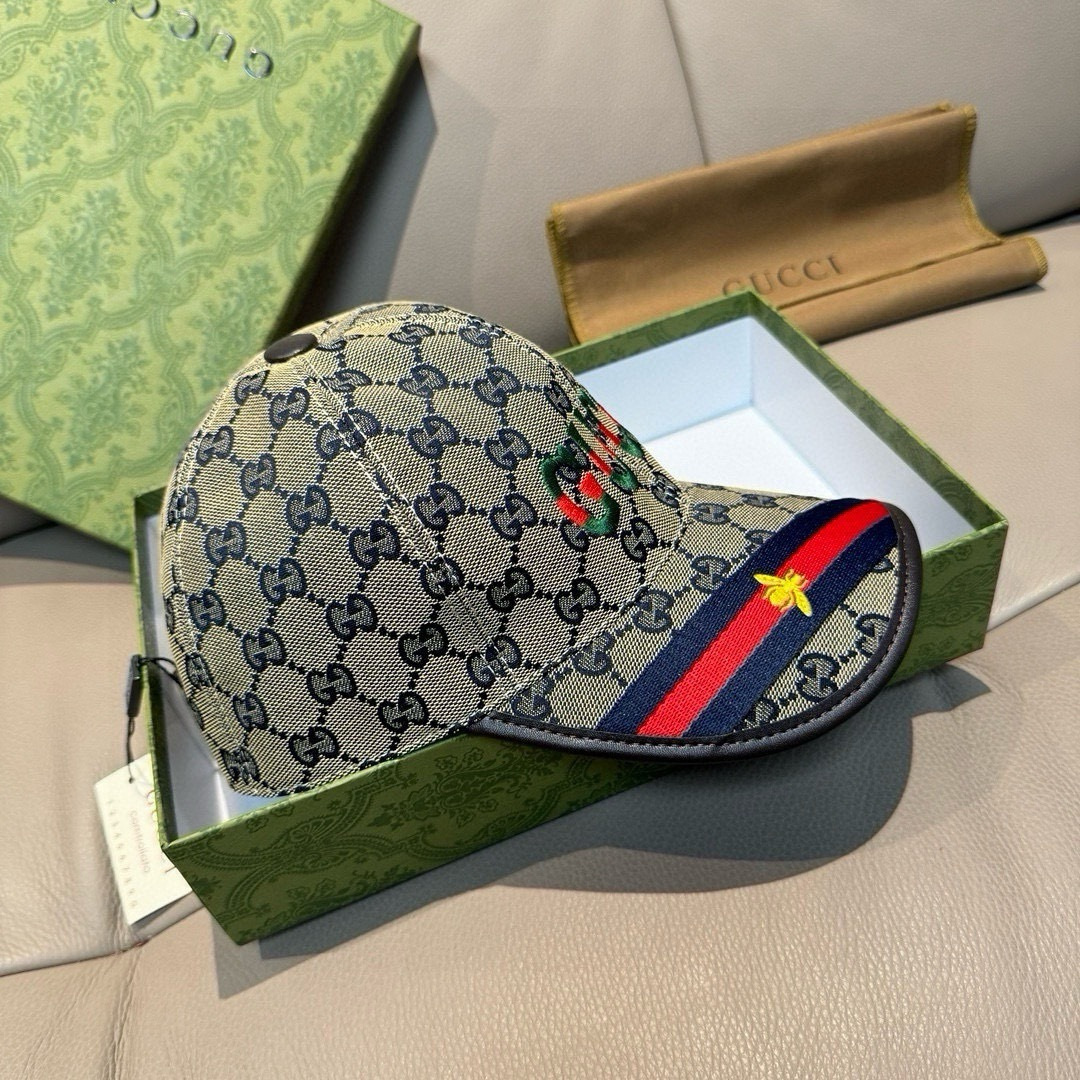 配盒子布袋，Gucci(古奇)新款原单棒球帽，1:1开模订制，重工刺绣，细节可媲美专柜，原版帆布料+头层
