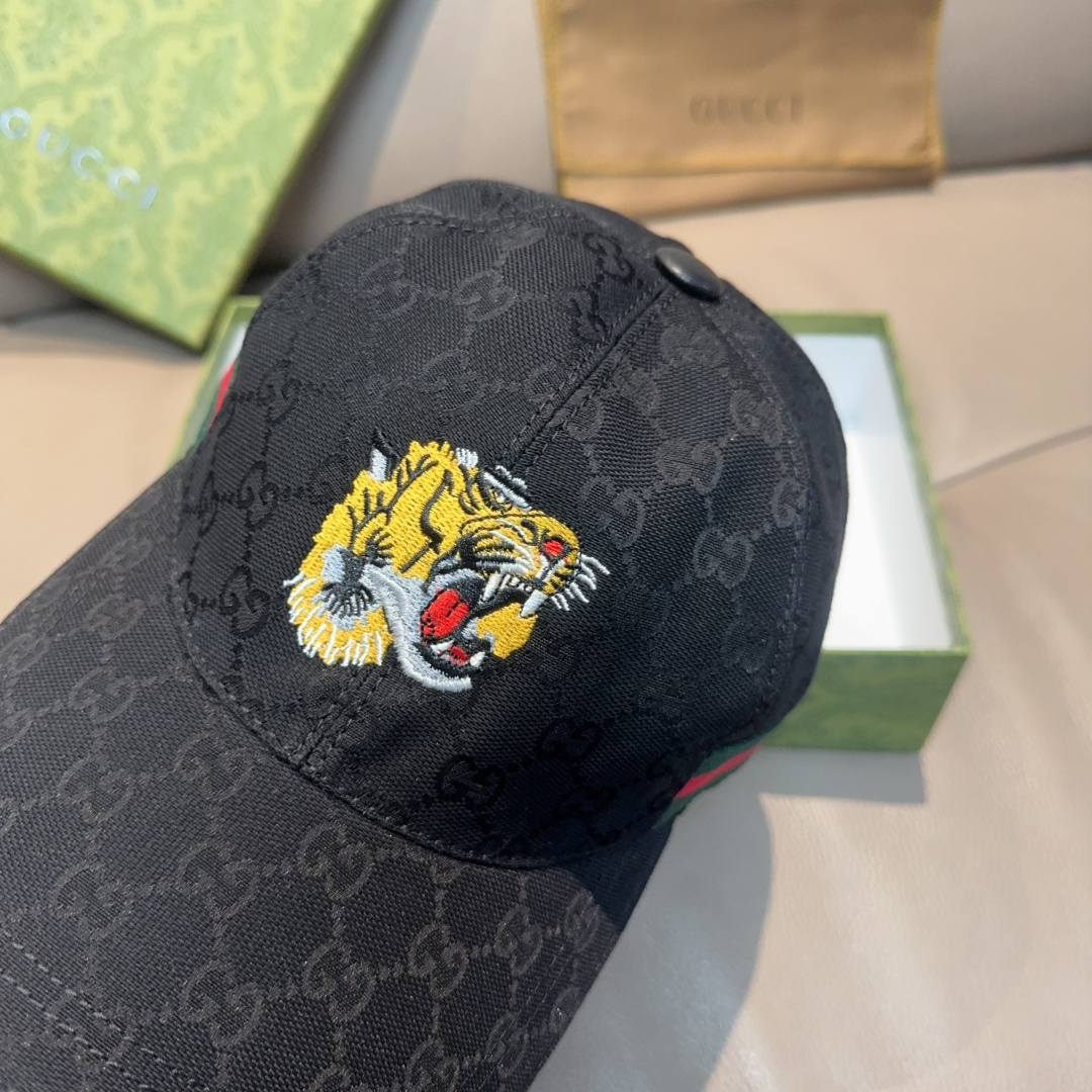 配盒子布袋，Gucci(古奇)新款原单棒球帽， 虎头刺绣，1:1开模订制，重工刺绣，细节可媲美专柜，原版