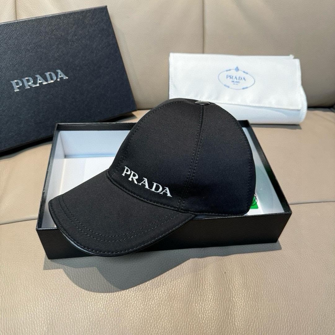 配盒子布袋，Prada(普拉达)新款原单棒球帽， 刺绣logo，专柜1:1开模订制，原版纯棉布料+头层牛