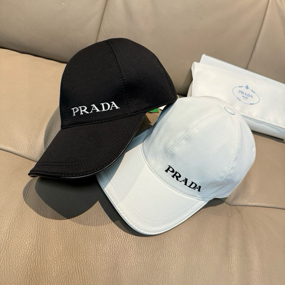 配盒子布袋，Prada(普拉达)新款原单棒球帽， 刺绣logo，专柜1:1开模订制，原版纯棉布料+头层牛