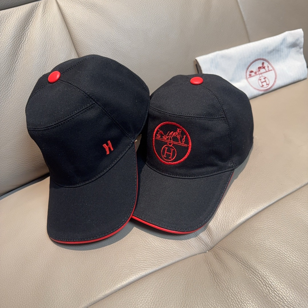 配盒子布袋，HERMÈS (爱马仕)原单棒球帽，经典H， 正品开模订制，原版透气帆布面料+头层牛皮，原厂