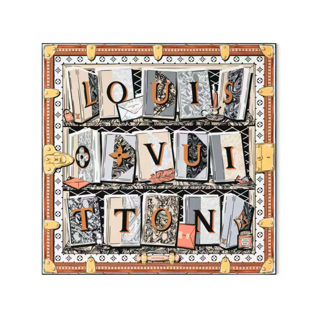 NO:342579,The new LV silk square scarf LV Library Mulberry Silk Square Scarf uses exquisite prints to praise the literary charm, imprinting the cover of the book on the bookshelf Monogram flowers and letters spelled into the Louis Vuitton logo. Hard box style elements set off the edge of the Monogram, slowly revealing the brand box-making heritage. 90 x 90 cm (height x length) Mulberry Silk High-version scarf, high-version scarf, louis vuitton, louis vuitton, real silk19860909批 LV新款真丝方巾 LV Library 桑蚕丝方巾以考究印花赞颂文学魅力,为书架上的书籍封面压印 Monogram 花卉和拼成路易威登标识的字母.硬箱风格元素烘托 Monogram 边缘,缓缓道出品牌制箱传承. 90 x 90厘米 (高 x 长度) 桑蚕丝高版本围巾,高版本围巾,louis vuitton,louis vuitton,real silk,scarf