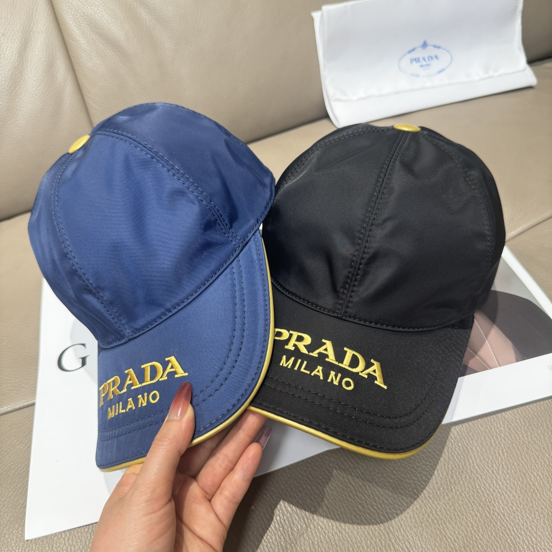 配盒子布袋，Prada(普拉达)新款原单棒球帽， 金丝刺绣，1:1开模订制，原厂金丝线精细刺绣，原版牛津
