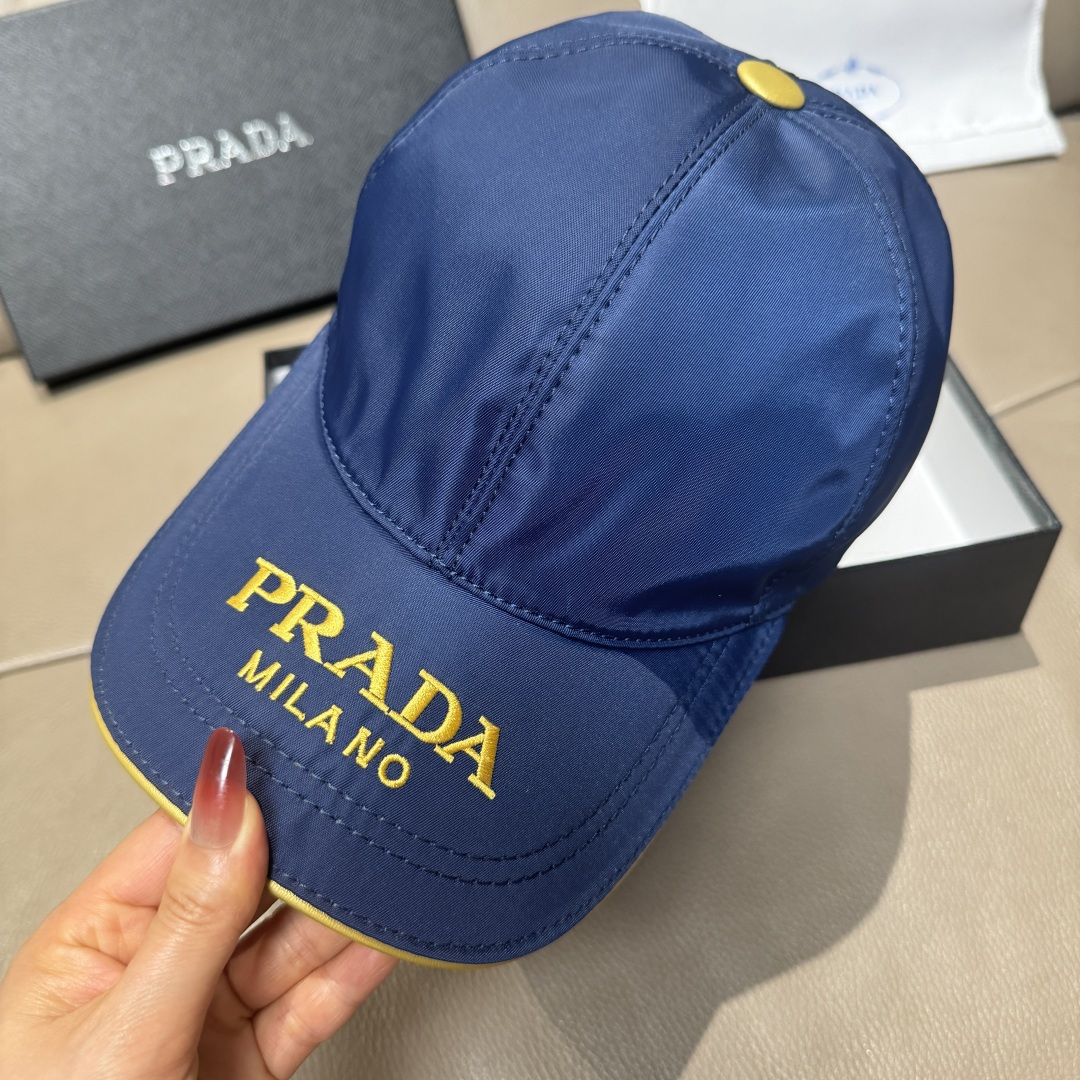 配盒子布袋，Prada(普拉达)新款原单棒球帽， 金丝刺绣，1:1开模订制，原厂金丝线精细刺绣，原版牛津