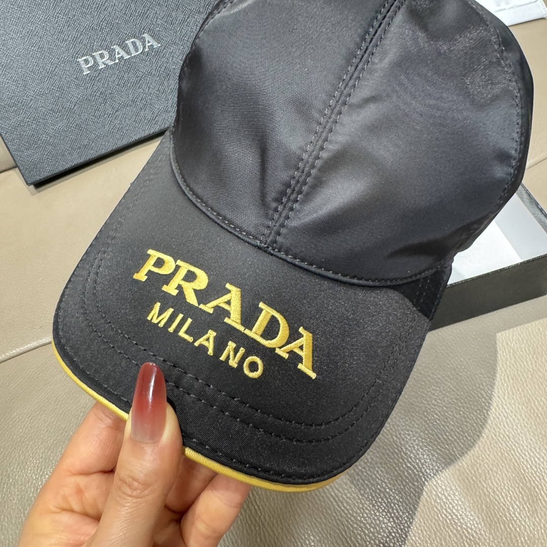 配盒子布袋，Prada(普拉达)新款原单棒球帽， 金丝刺绣，1:1开模订制，原厂金丝线精细刺绣，原版牛津