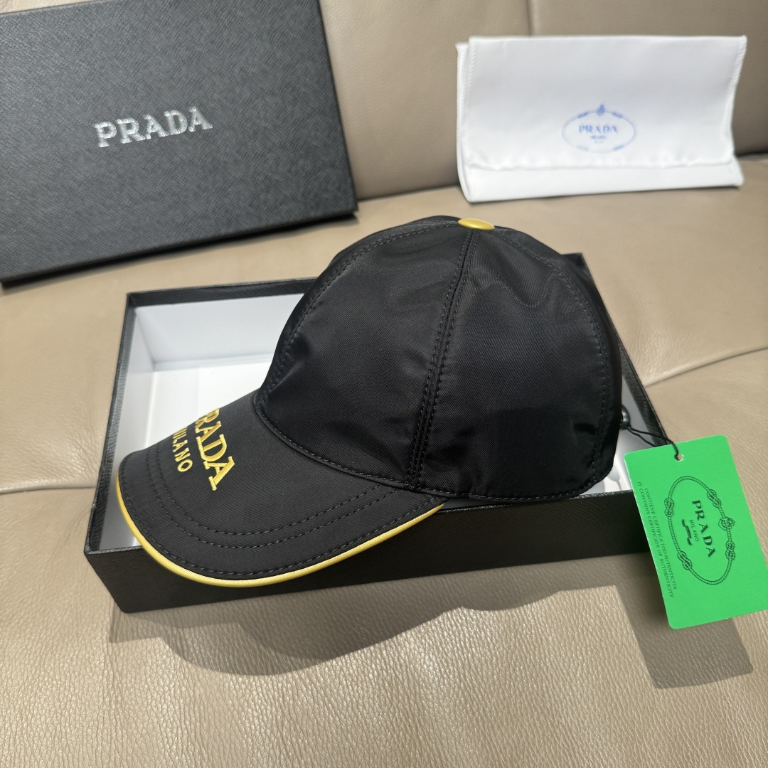 配盒子布袋，Prada(普拉达)新款原单棒球帽， 金丝刺绣，1:1开模订制，原厂金丝线精细刺绣，原版牛津