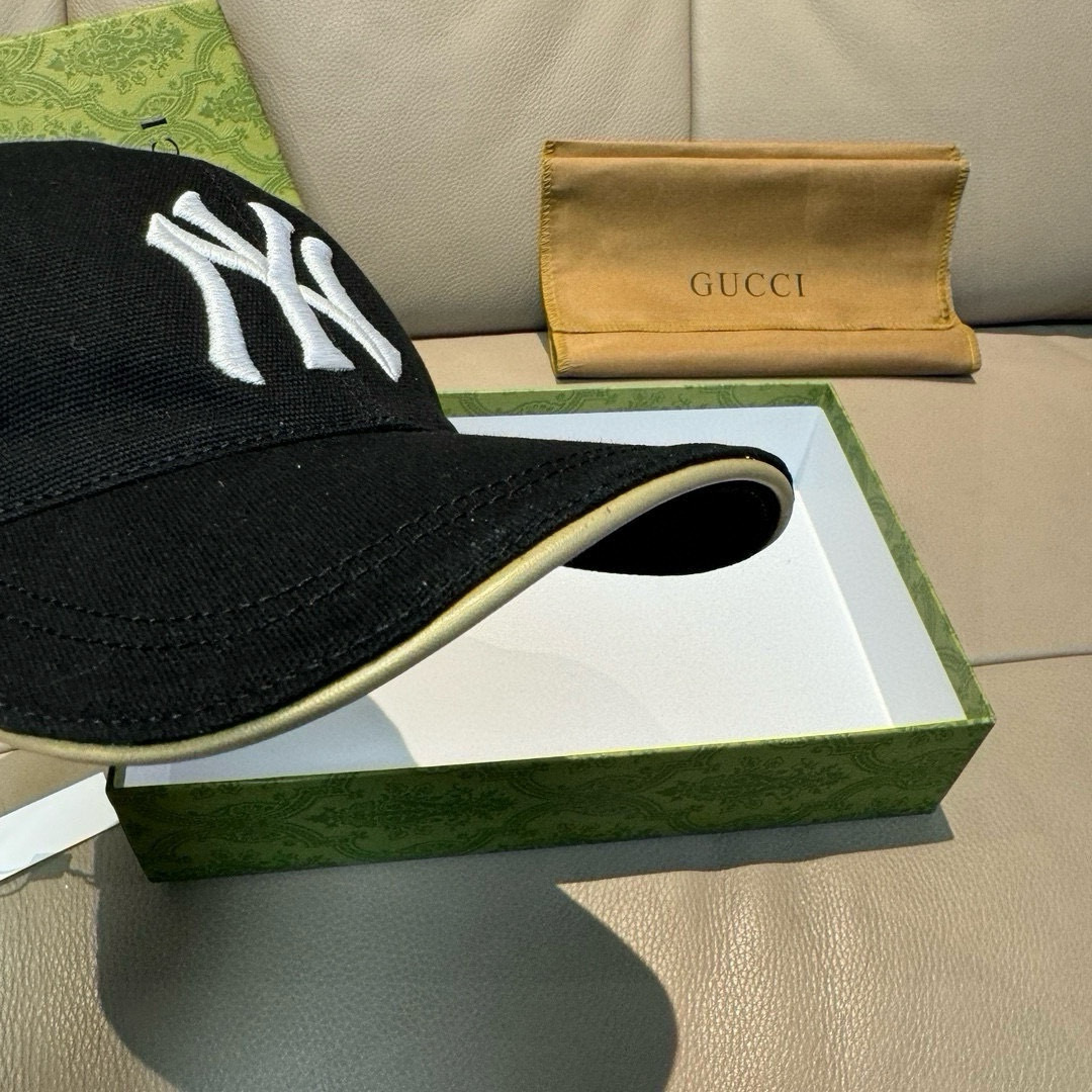 配盒子布袋，NY&Gucci(古奇)合作款，最新款原单棒球帽，1:1开模订制，重工刺绣，细节可媲美专柜，