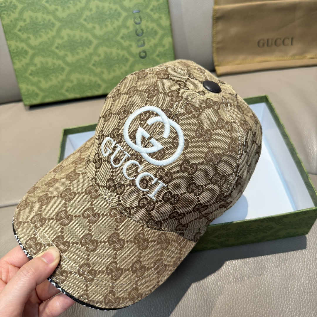 配盒子布袋，Gucci(古奇)新款原单棒球帽， GUCCI刺绣，1:1开模订制，重工刺绣，细节可媲美专柜